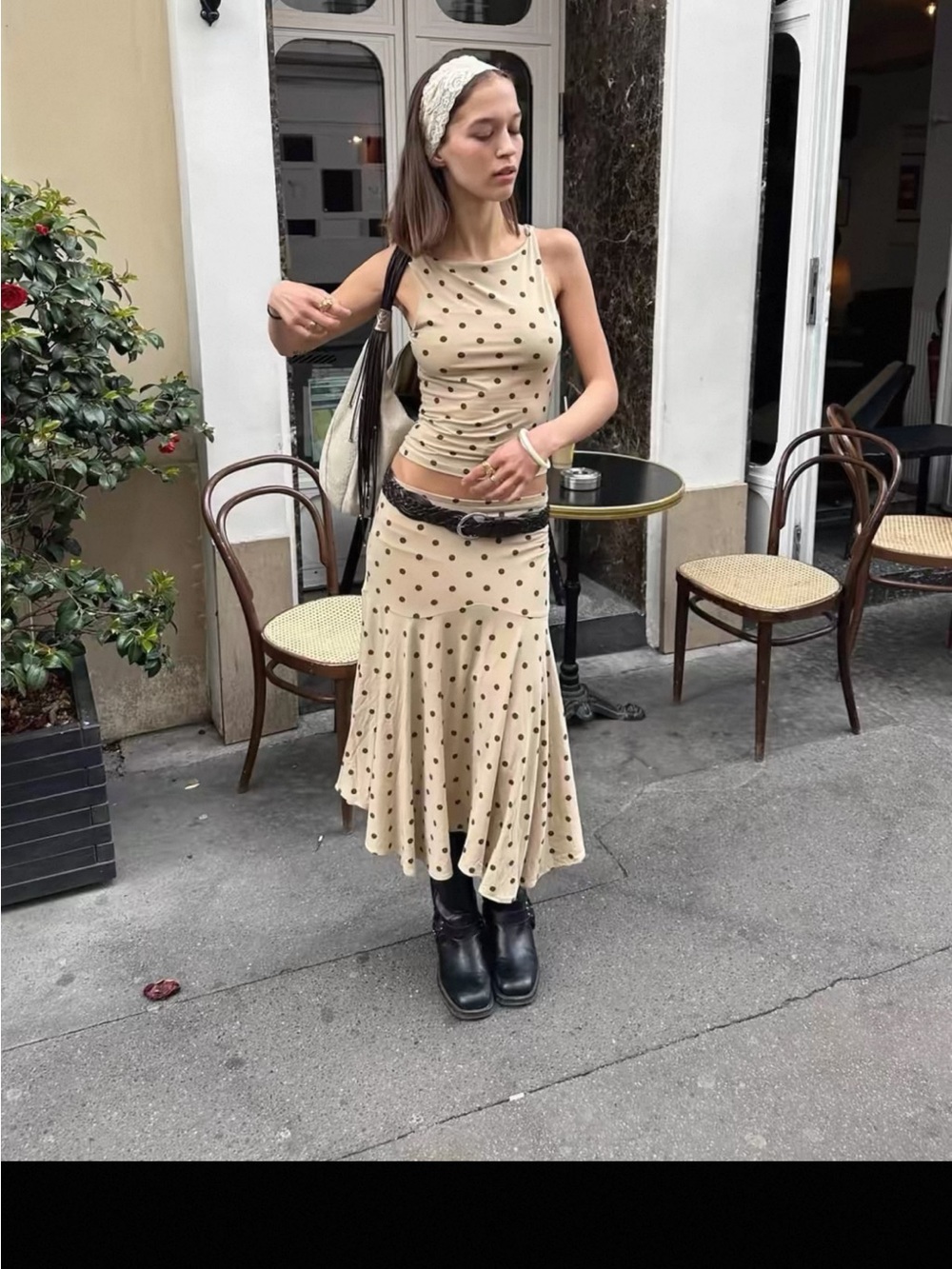 Zara Beige Polka Dot Two-Piece Skirt Set